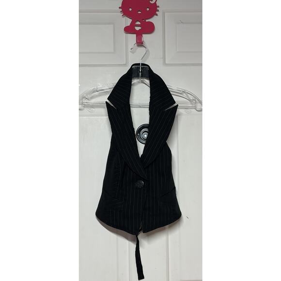 Y2K Rampage Pinstripe Halter Vest Top M Fairy Grunge Goth Emo Punk Crop Backless - Picture 1 of 8